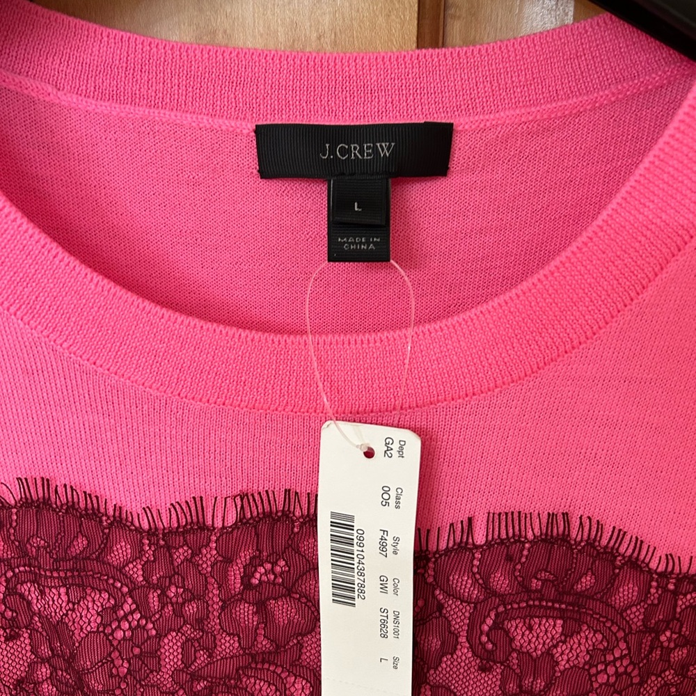 J. Crew Pink Women's 100% Merino Wool Tank Top with Lace Detail - Size Large NWT - Picture 4 of 9
